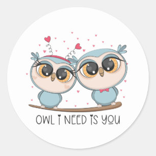 Sticker Rond Chouettes mignonnes en amour