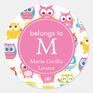 Sticker Rond Chouettes mignonnes en petits morceaux Monogramme