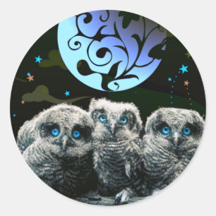 Sticker Rond Chouettes Pour Bébés Sous Le Feu De La Lune