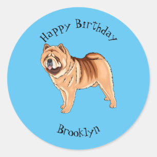 Sticker Rond Chow Chow dog cartoon