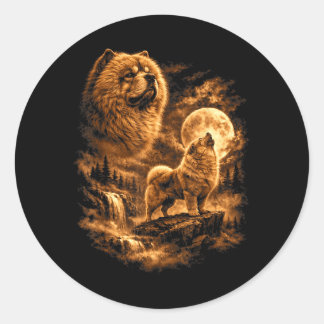 Sticker Rond Chow Chow Lune Hurleur Chien Fantaisie Forêt
