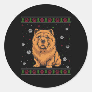 Sticker Rond Chow Chow Sweat de Noël Xmas Animal chien chien Lo