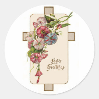 Sticker Rond Chrétien Vintage Pâques Floral Salutations
