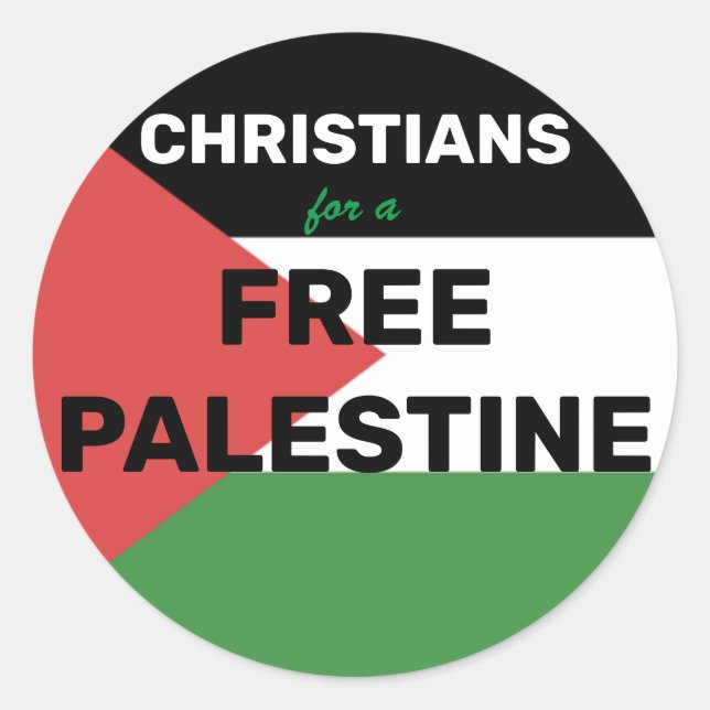 STICKER ROND CHRÉTIENS POUR UN DRAPEAU PALESTINE GRATUIT ROUGE  (Devant)