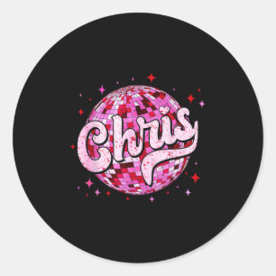 Sticker Rond Chris groovy prénom D J'aime les t-shirts Chris mè
