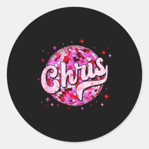 Sticker Rond Chris groovy prénom D J'aime les t-shirts Chris Mè