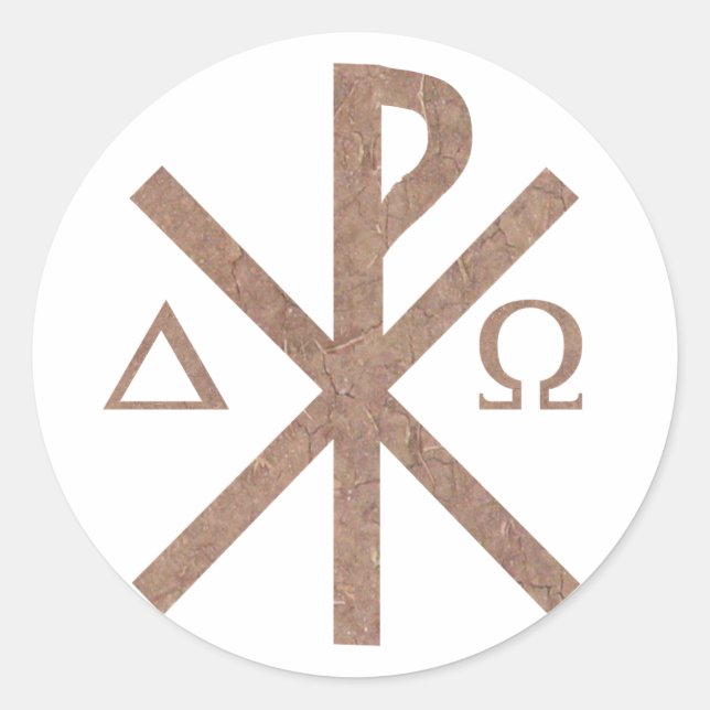 Sticker Rond Chrisme Alpha Omega aspect terre. (Devant)