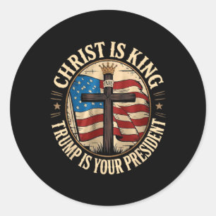Sticker Rond Christ est roi et Trump est président