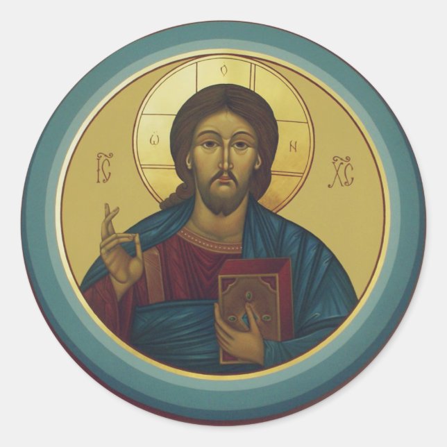 Sticker Rond Christ Pantocrator byzantin Mosaïque ronde Art (Devant)