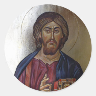 Sticker Rond Christ Pantocrator - Icône de style byzantin