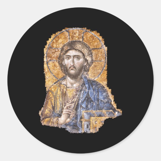 Sticker Rond Christ Pantocrator Icône Hagia Sophia Catholique G (Devant)