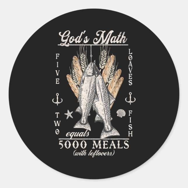 Sticker Rond Christian 2 Fishes 5 Breads 5000 Against  (Devant)