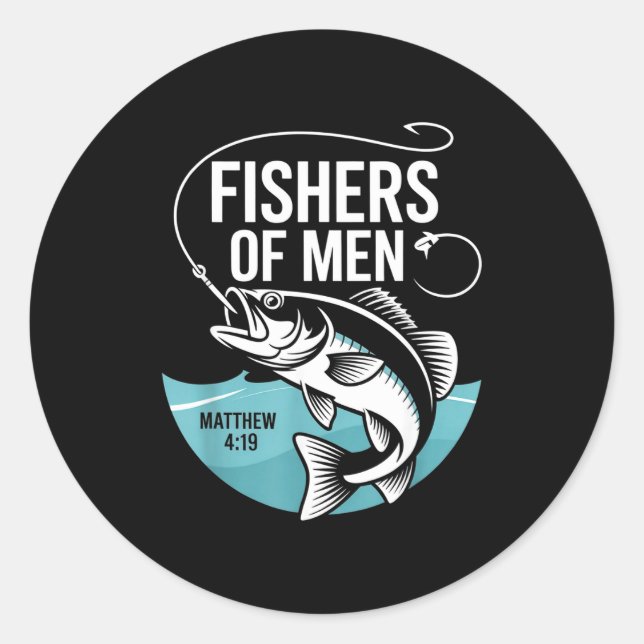 Sticker Rond Christian Angler Fishers Of Men Matthew 4 19 Verse (Devant)