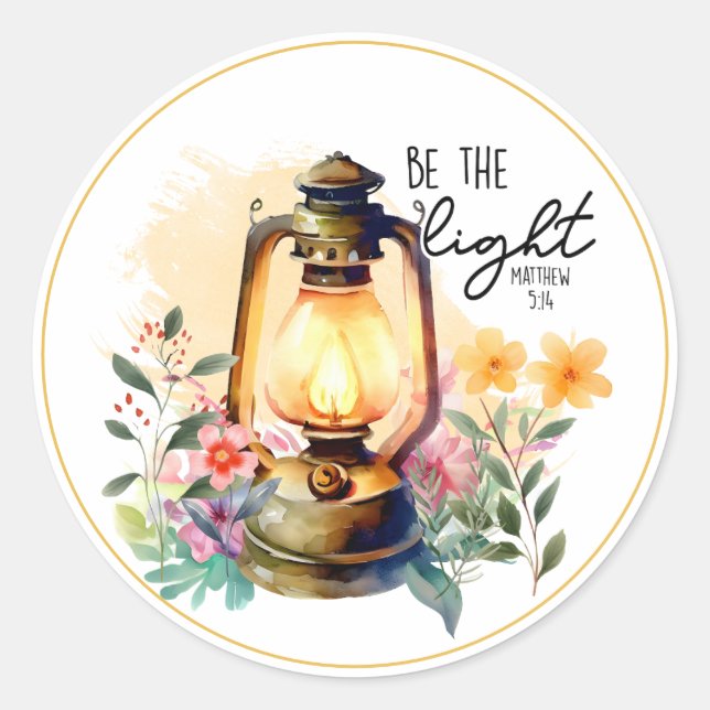 Sticker Rond Christian Be the Light Floral Lamp Matthew 5 : 14 (Devant)