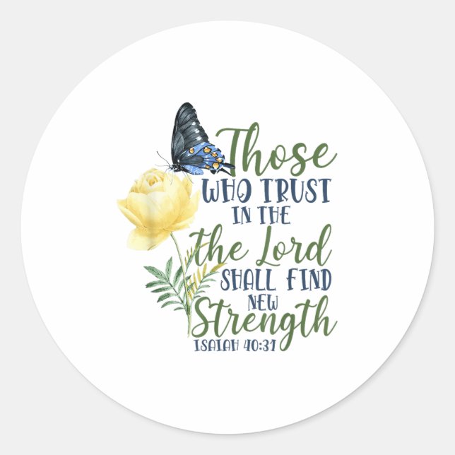Sticker Rond Christian Bible Verse Butterfly Rose Flower Isaiah (Devant)