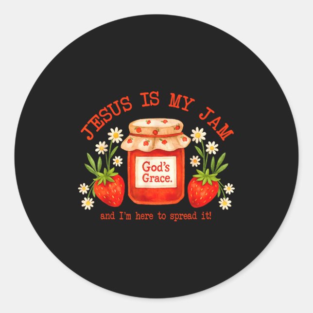 Sticker Rond Christian Bible Verse Faith Strawberry Jesus Is My (Devant)