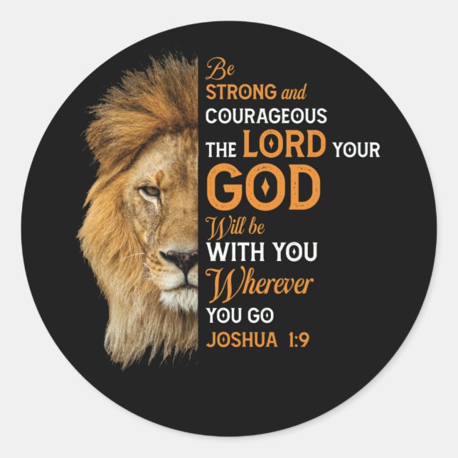 Sticker Rond Christian Bible Verse Joshua 1 9 Lion Faith (Devant)