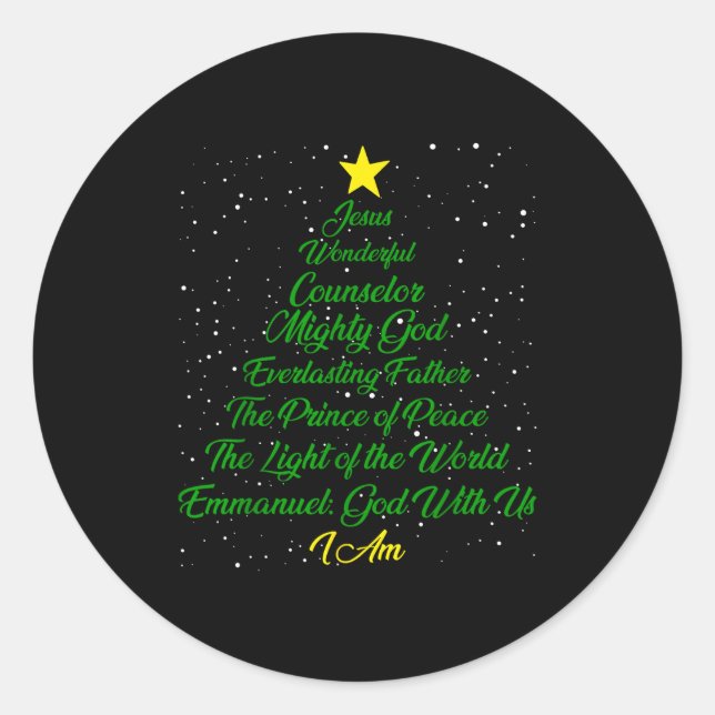 Sticker Rond Christian Christmas Jesus Bible Names Xmas Tree Sh (Devant)
