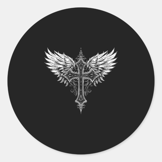 Sticker Rond Christian Cross Angel Religious  (Devant)
