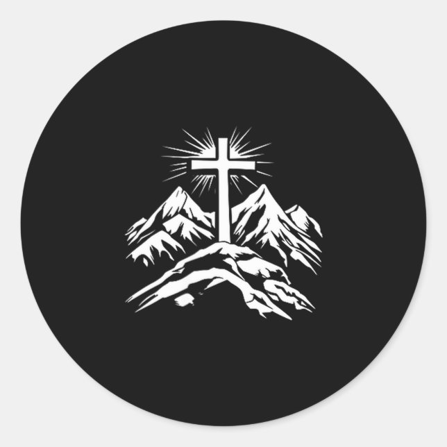Sticker Rond Christian Cross Mountains Religious  (Devant)