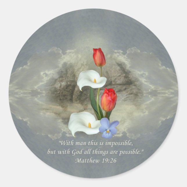 Sticker Rond Christian Faith Art ~ Matthieu 19:26 (Devant)