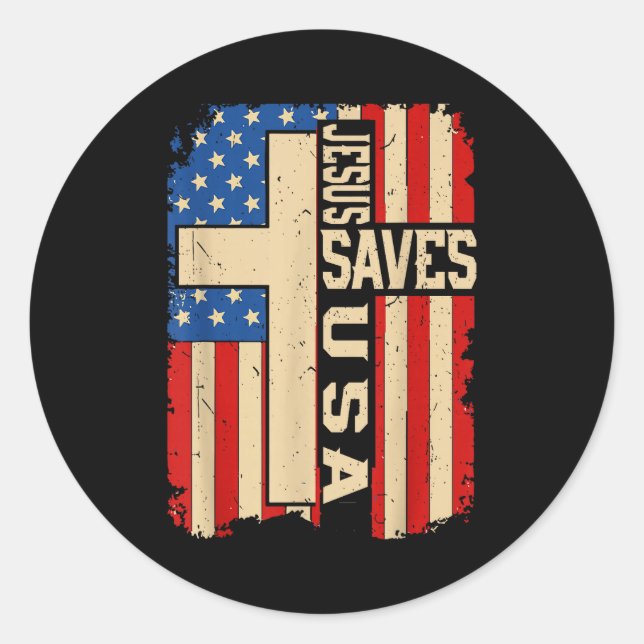 Sticker Rond Christian Faith Jesus Save Usa Patriotic American  (Devant)
