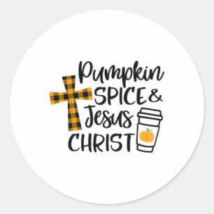 Sticker Rond Christian Fall Citrouille Spice Et Jésus Christ Sc