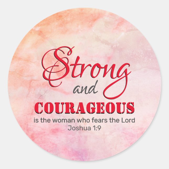 Sticker Rond Christian FORTE ET COURAGEUSE Femme ROUGE (Devant)