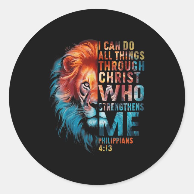 Sticker Rond Christian I Can Do All Thing Through Christ Lion F (Devant)