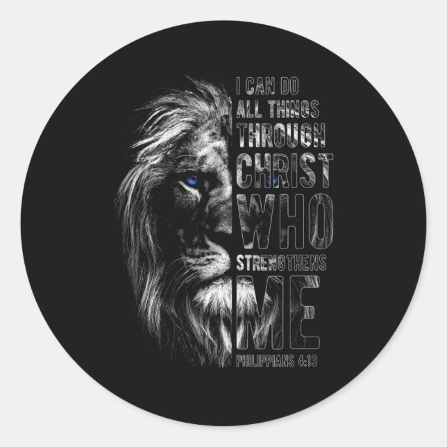 Sticker Rond Christian I Can Do All Things Through Christ Lion  (Devant)