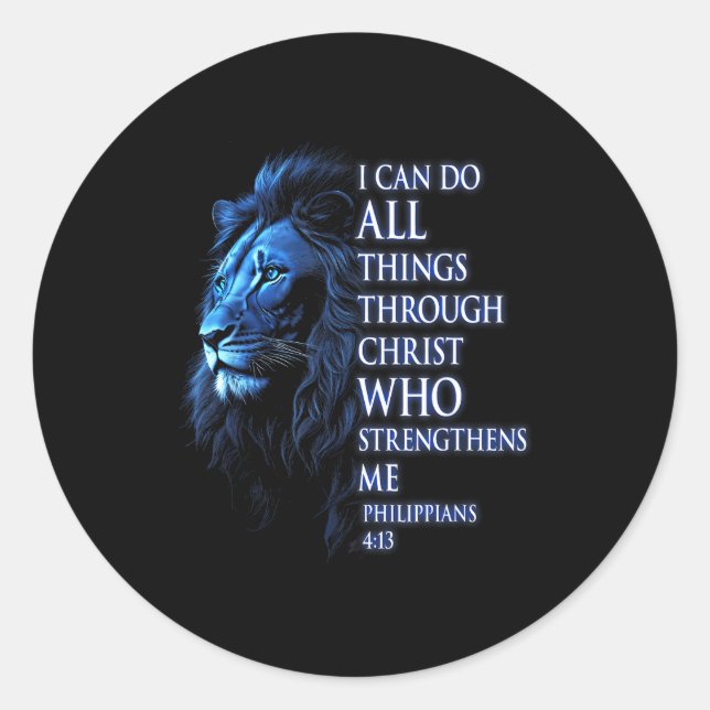 Sticker Rond Christian I Can Do All Things Through Christ Lion  (Devant)