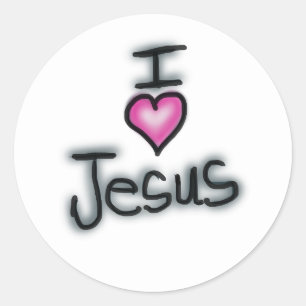 Sticker Rond Christian ‘I Love Jesus’ Coeur rose