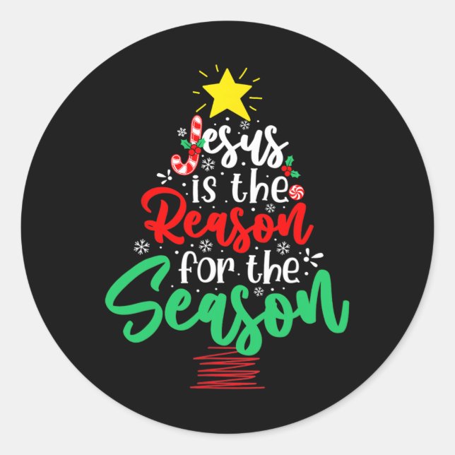 Sticker Rond Christian Jesus Is The Reason Christmas Xmas Tree  (Devant)