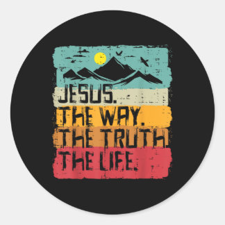 Sticker Rond Christian Jésus La Voie Vérité Vie Rétro Bible Hom