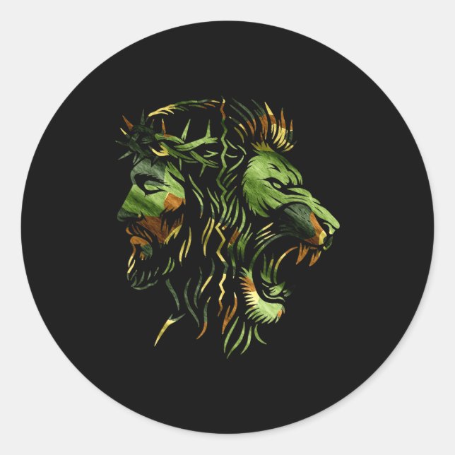 Sticker Rond Christian Lion Jesus Crown Camo Faith Design  (Devant)