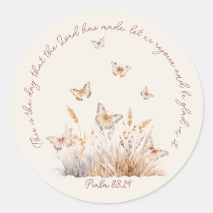 Sticker Rond Christian Psaume 118:24 Papillon Boho Aquarelle