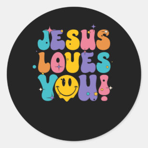 Sticker Rond Christian Retro Jesus Vous Aime Foi Religieuse All