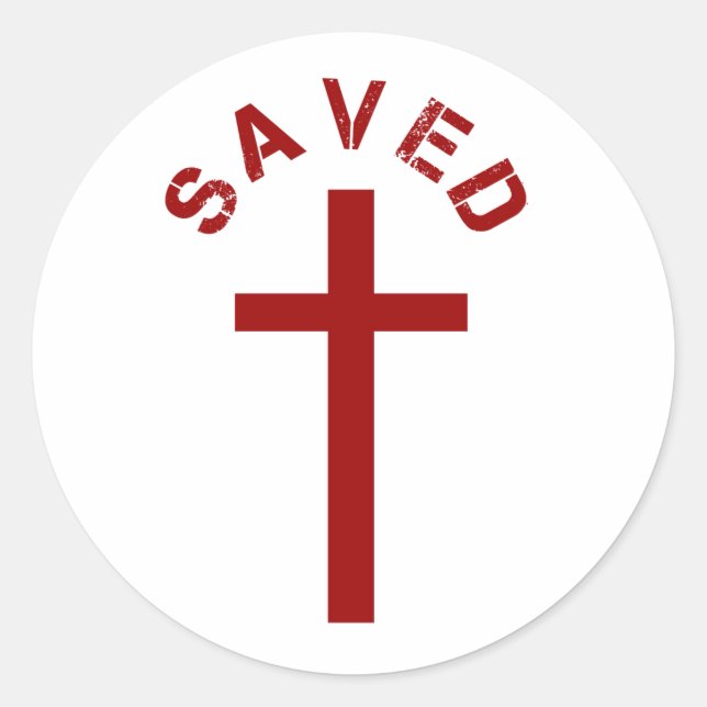 Sticker Rond Christian Saved Croix rouge et conception de texte (Devant)