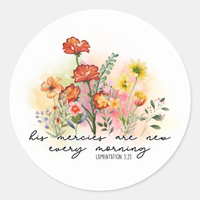 Sticker Rond Christian Ses Mercies sont Nouvelle Bible Verse (Devant)