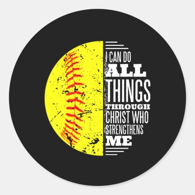 Sticker Rond Christian Softball Je Peux Faire Tout Par Chr (Devant)