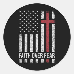 Sticker Rond Christian Us Drapeau Américain Christ Foi Sur F