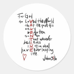 Sticker Rond Christian Valentines Jean 3_16 Pour Dieu Si Aimé L