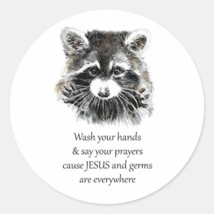 Sticker Rond Christian Washroom Lavez vos mains Raccoon Animal