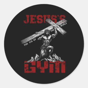 Sticker Rond Christian Workout Tee Jesus's Gym Bodybuilder Moti