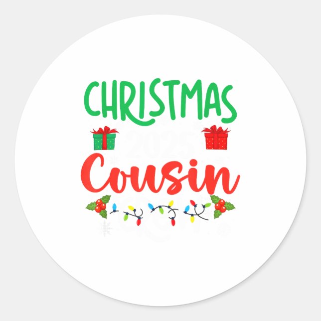 Sticker Rond Christmas 2025 Cousin Crew Pajama Xmas Lights Fami (Devant)