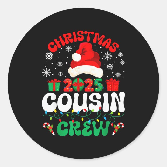 Sticker Rond Christmas 2025 Cousin Crew Xmas Funny Matching Fam (Devant)