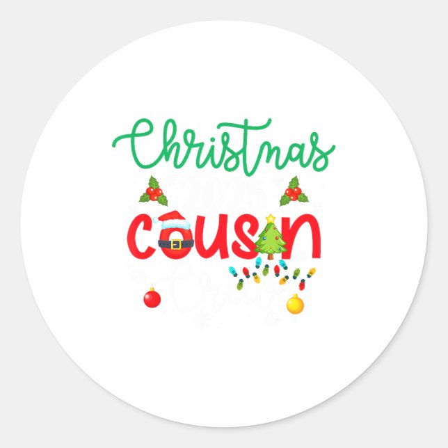 Sticker Rond Christmas 2025 Cousin Crew Xmas Lights Matching Fa (Devant)