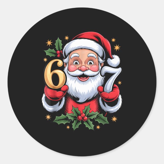 Sticker Rond Christmas 67 Funny Xmas Six Seven Ugly Sweater 6 7 (Devant)