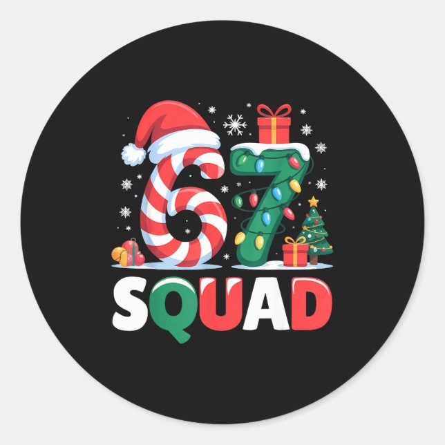 Sticker Rond Christmas 67 Squad Brainrot Funny Candy Cane Light (Devant)