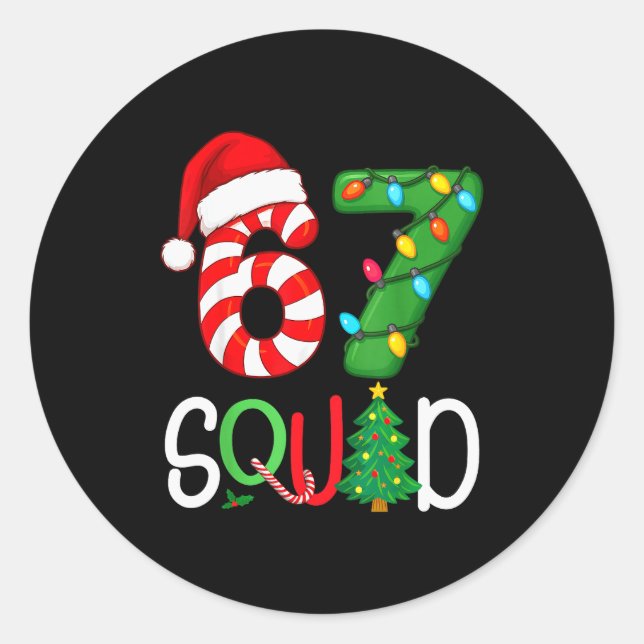 Sticker Rond Christmas 67 Squad Funny Candy Cane And Lights Xma (Devant)